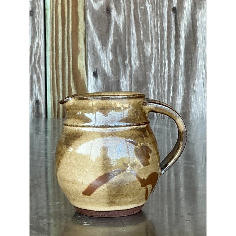 Vintage Boho Studio Pottery Pitcher - Top view