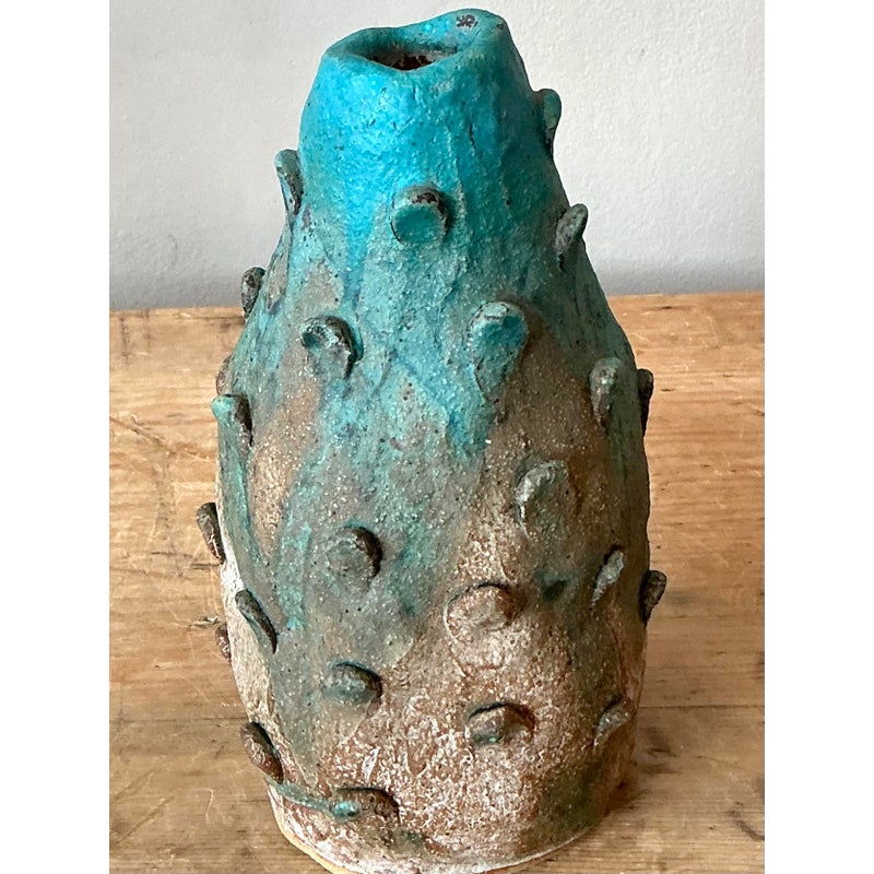 Vintage Boho Studio Pottery Prickly Pear Vase - Back view