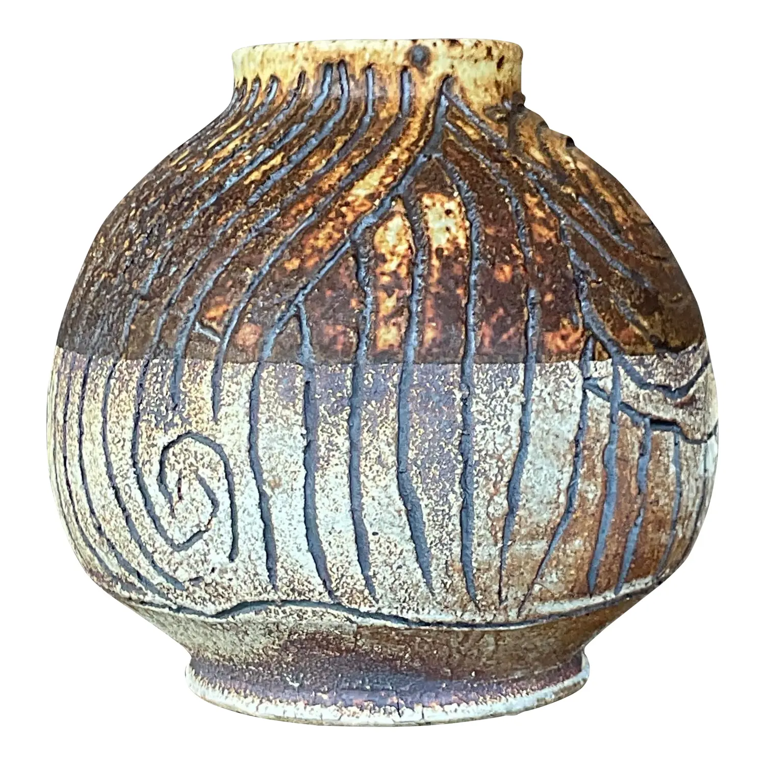 Vintage Boho Studio Pottery Scored Vase