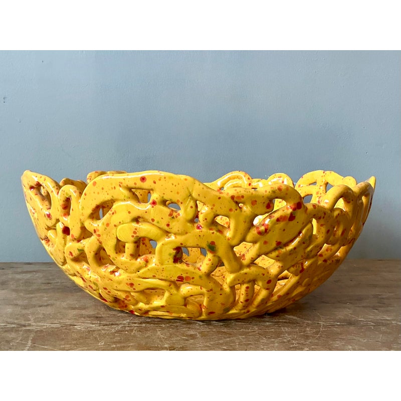Vintage Boho Studio Pottery Squiggle Bowl - Back view