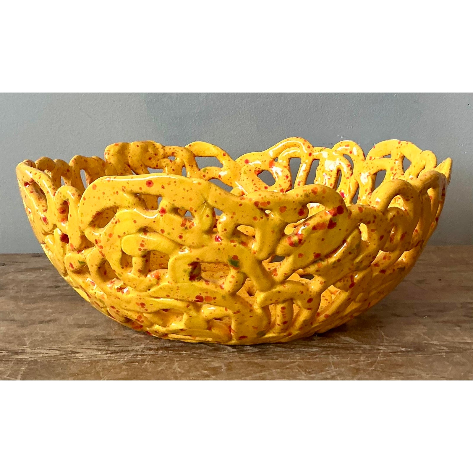 Vintage Boho Studio Pottery Squiggle Bowl - Detail view