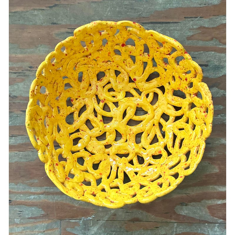 Vintage Boho Studio Pottery Squiggle Bowl - Side view