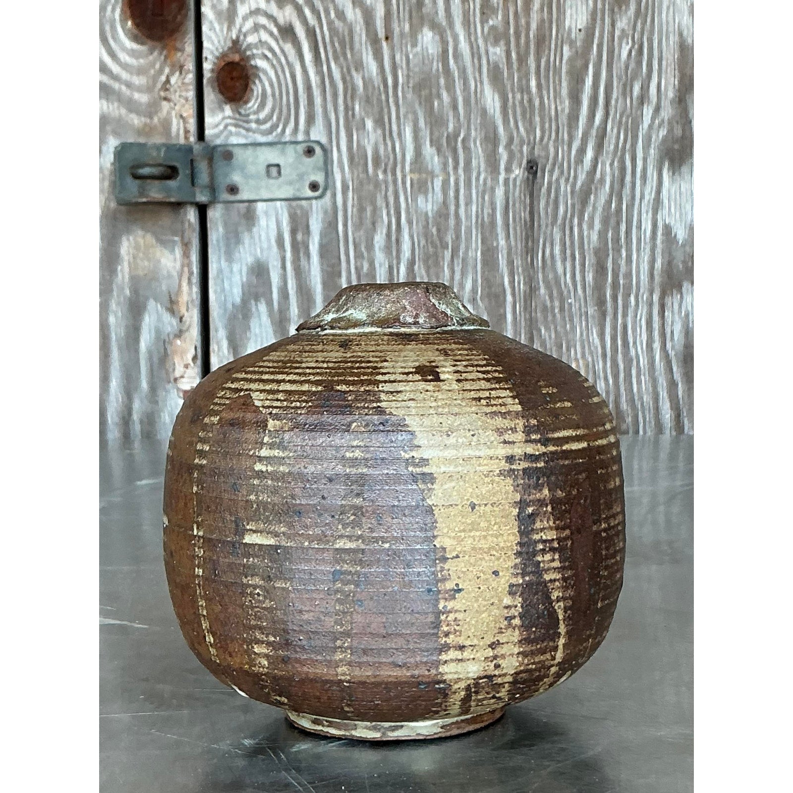 Vintage Boho Studio Pottery Vase - Top view