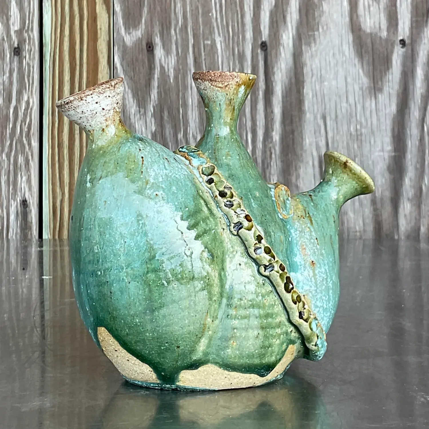 Vintage Boho Studio Pottery Vase - Top view