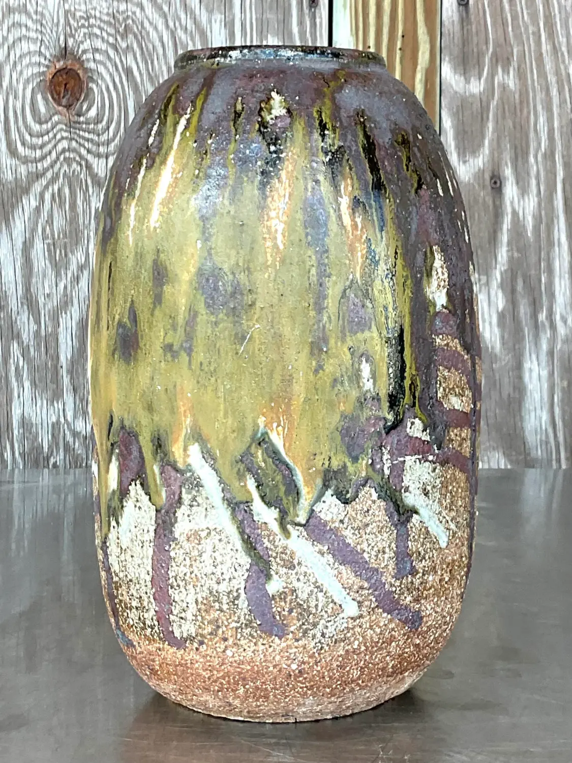 Vintage Boho Studio Pottery Vase - Back view