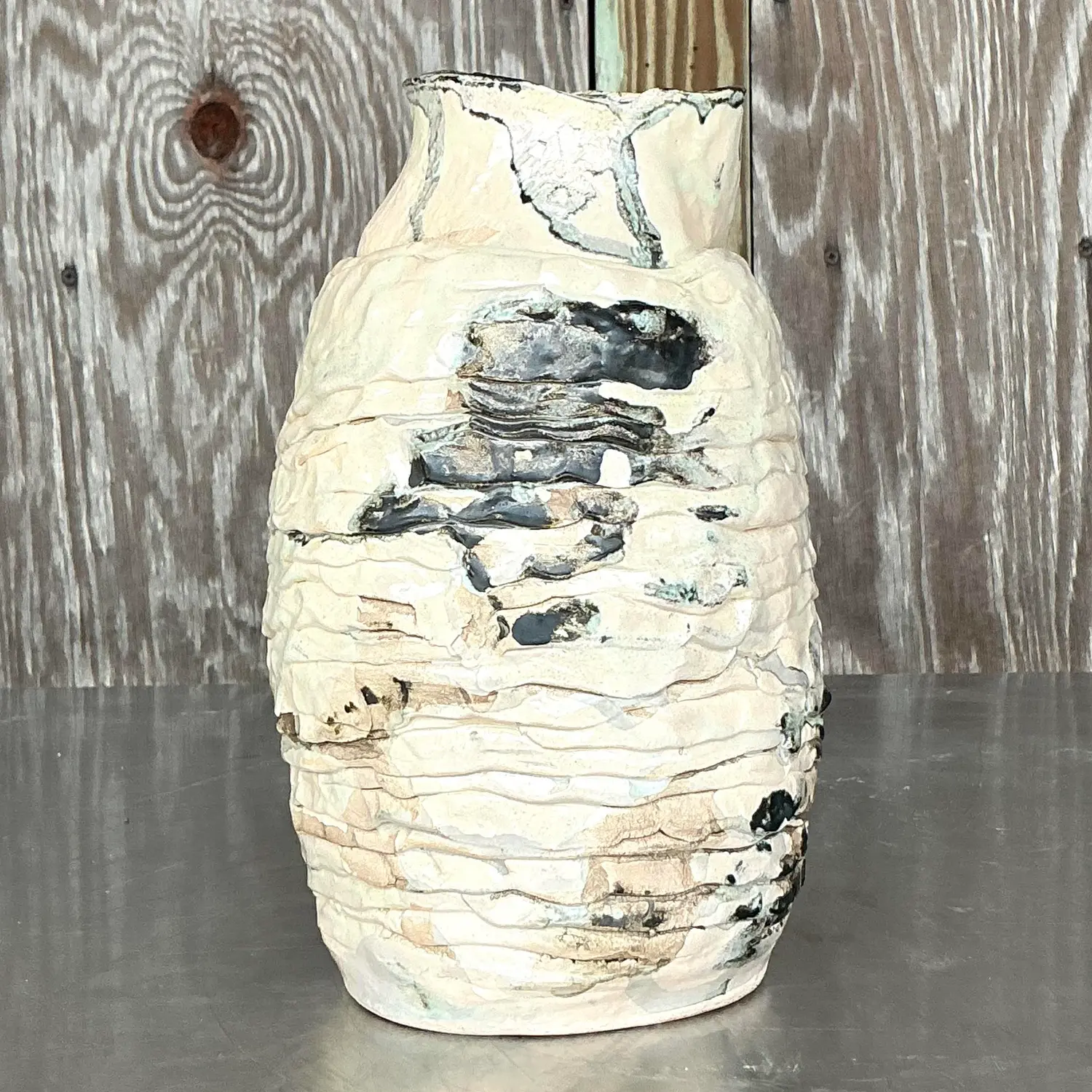 Vintage Boho Studio Pottery Vase - Top view