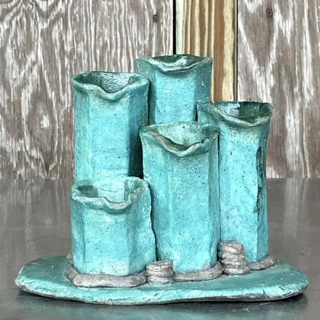 Vintage Boho Studio Pottery Vase - Back view