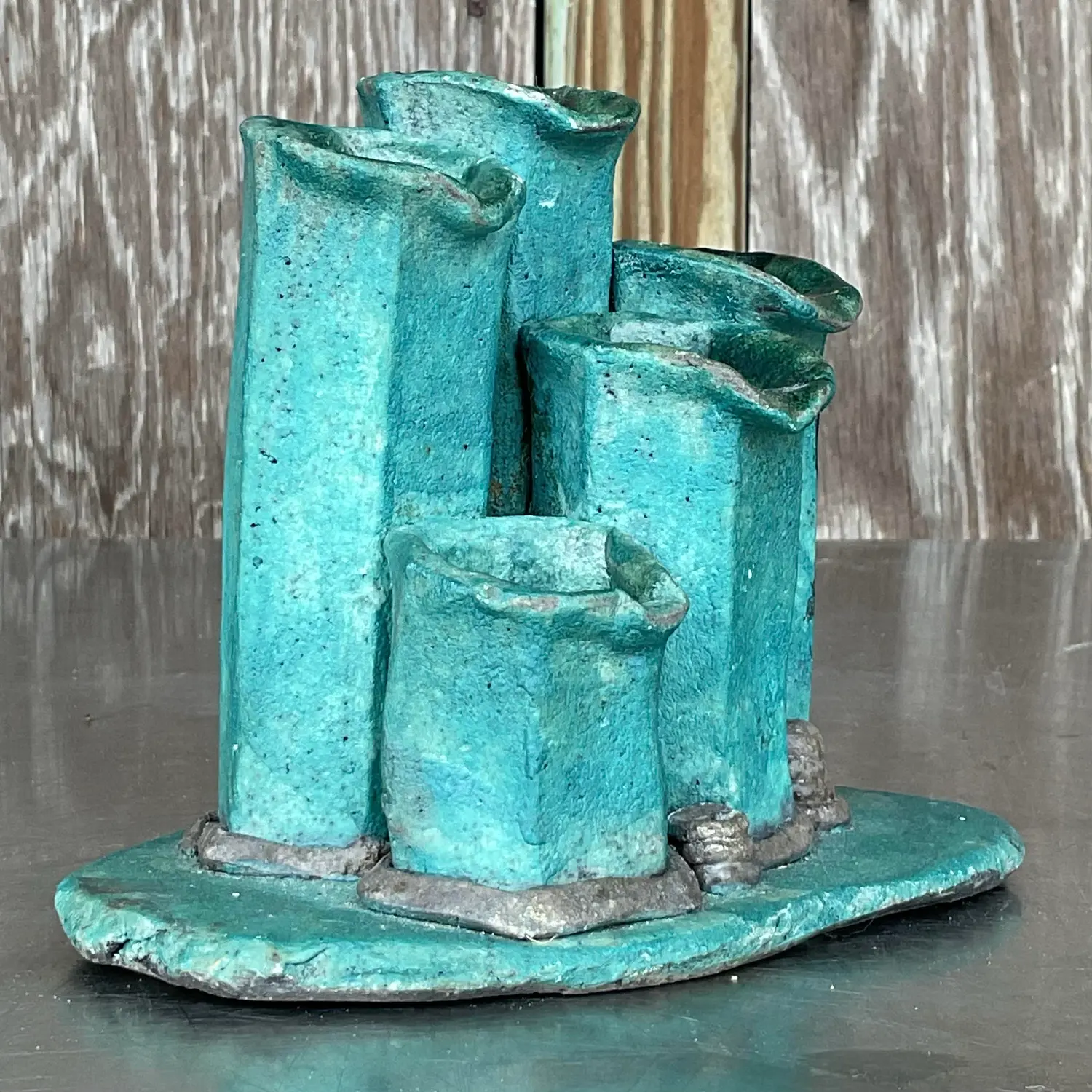 Vintage Boho Studio Pottery Vase - Top view