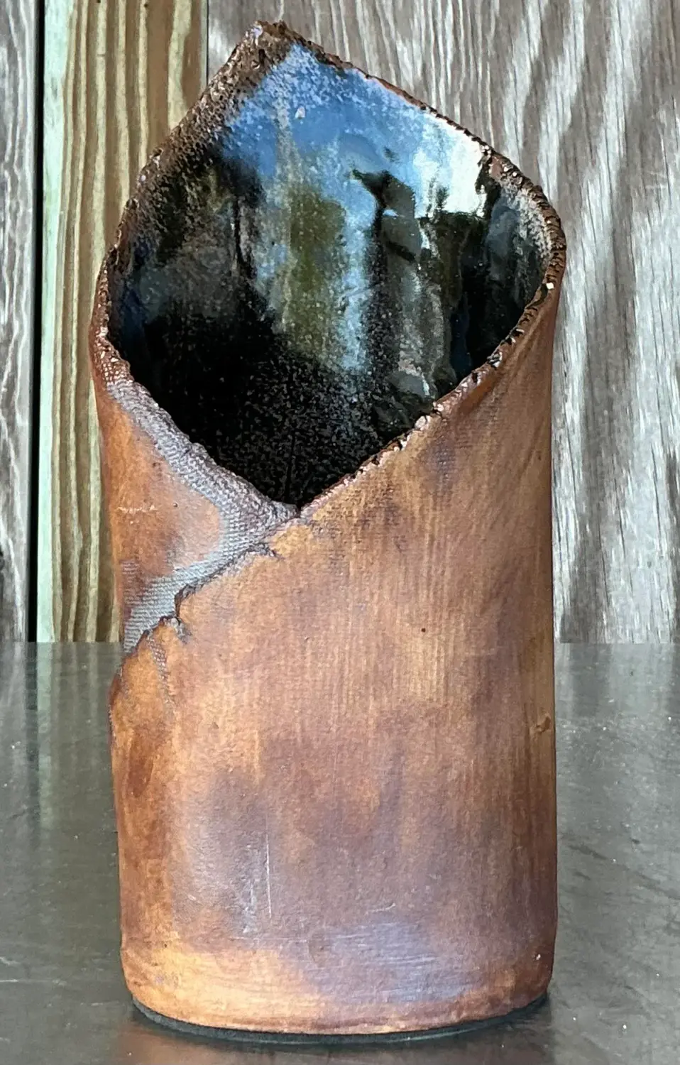 Vintage Boho Studio Pottery Vase - Back view