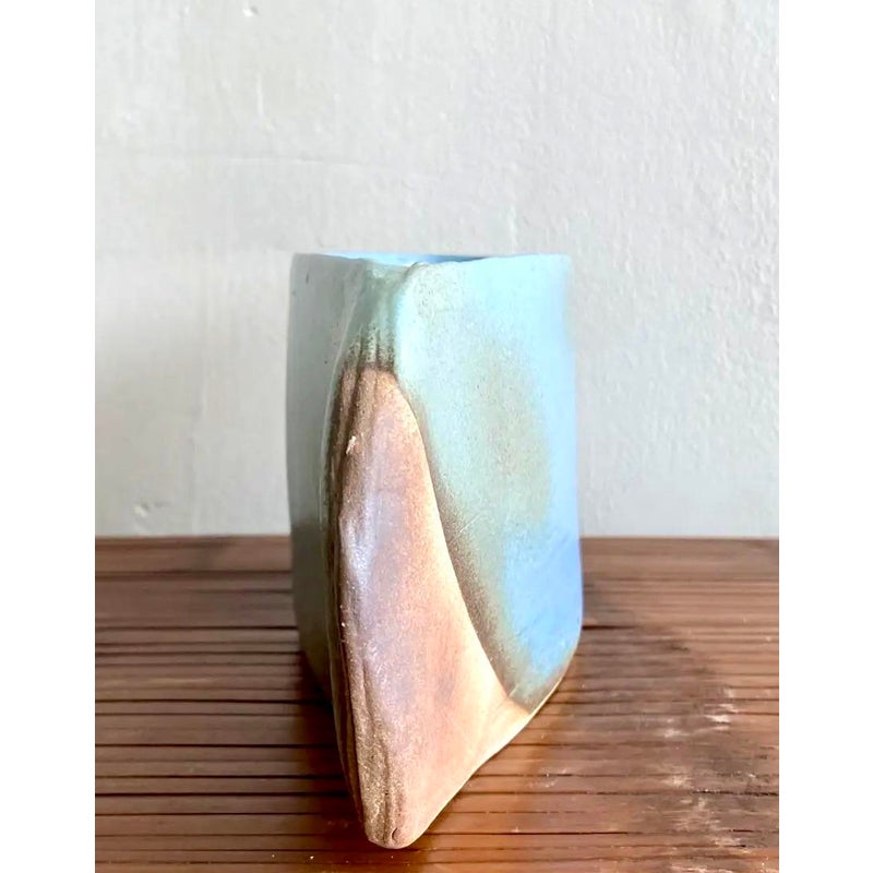 Vintage Boho Studio Pottery Vase - Top view