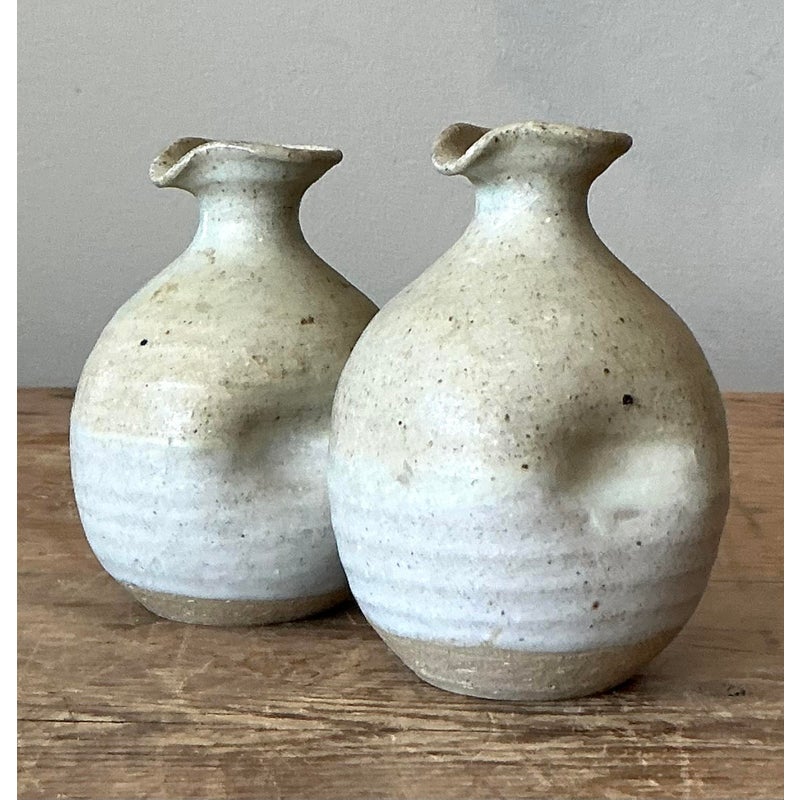 Vintage Boho Studio Pottery Vases - A Pair - Detail view