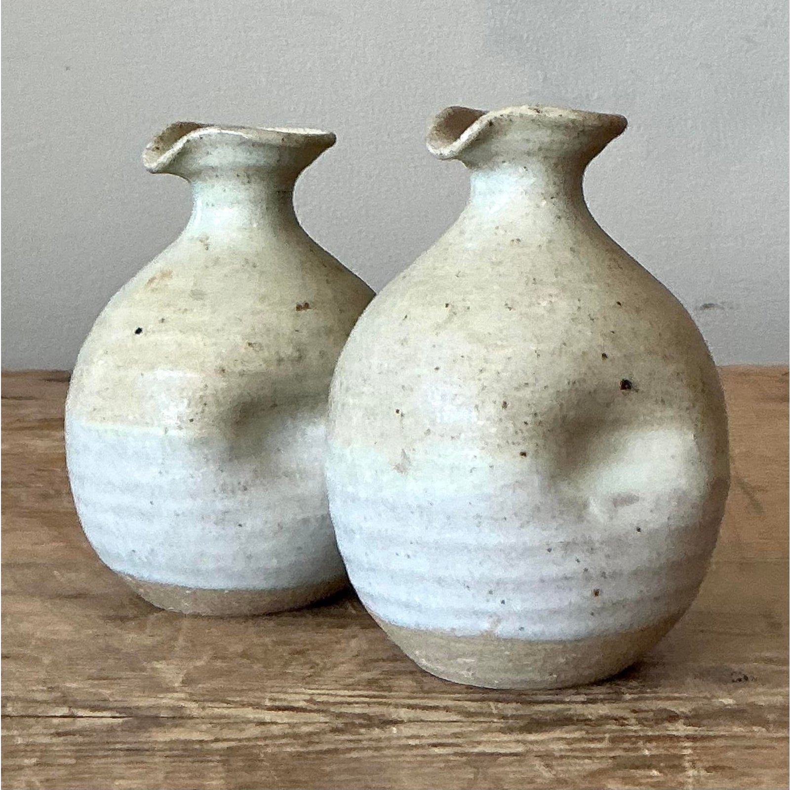 Vintage Boho Studio Pottery Vases - A Pair - Top view
