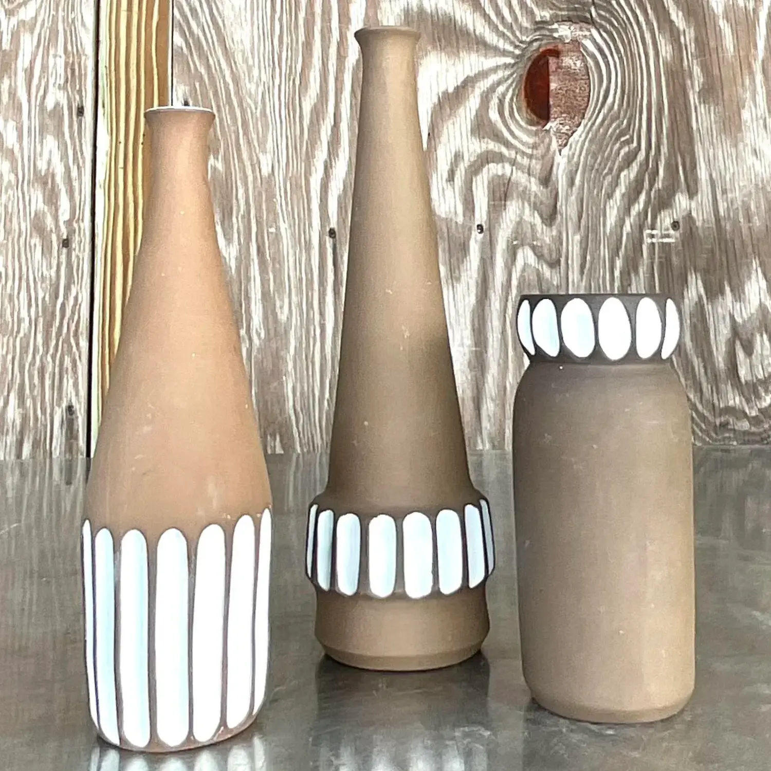 Vintage Boho Studio Pottery Vases - Set of 3 - Side view