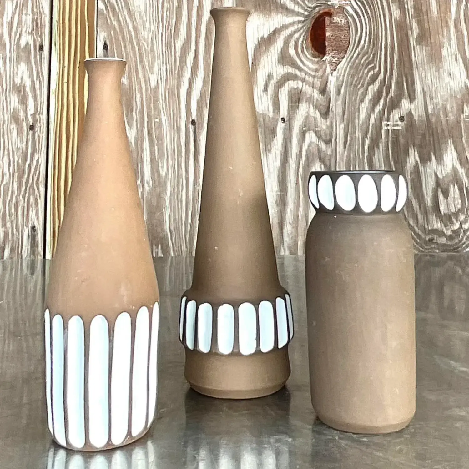 Vintage Boho Studio Pottery Vases - Set of 3 - Top view