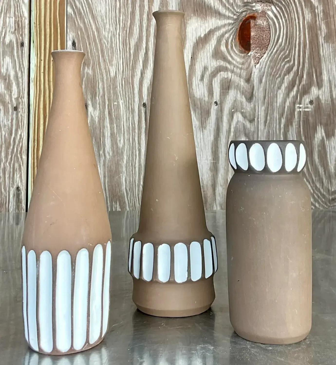 Vintage Boho Studio Pottery Vases - Set of 3 - Back view