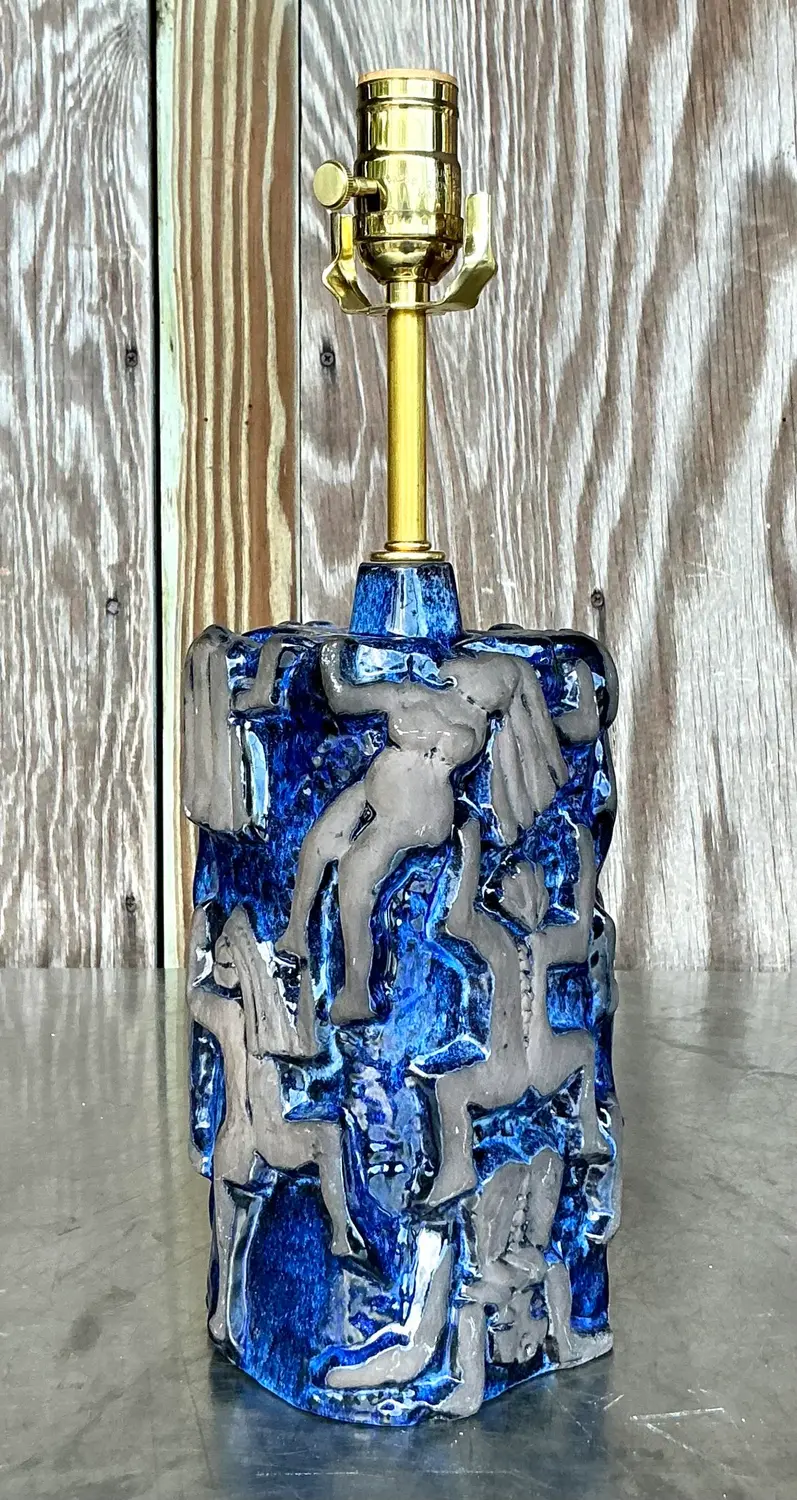 Vintage Boho Swedish Jie Ceramics Figural Lamp - Back view