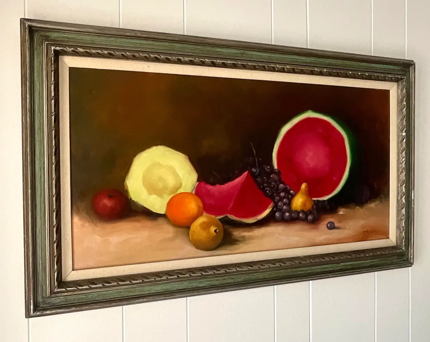 Vintage Boho Tabletop Still Life Signed Original Oil on Canvas - Detail view
