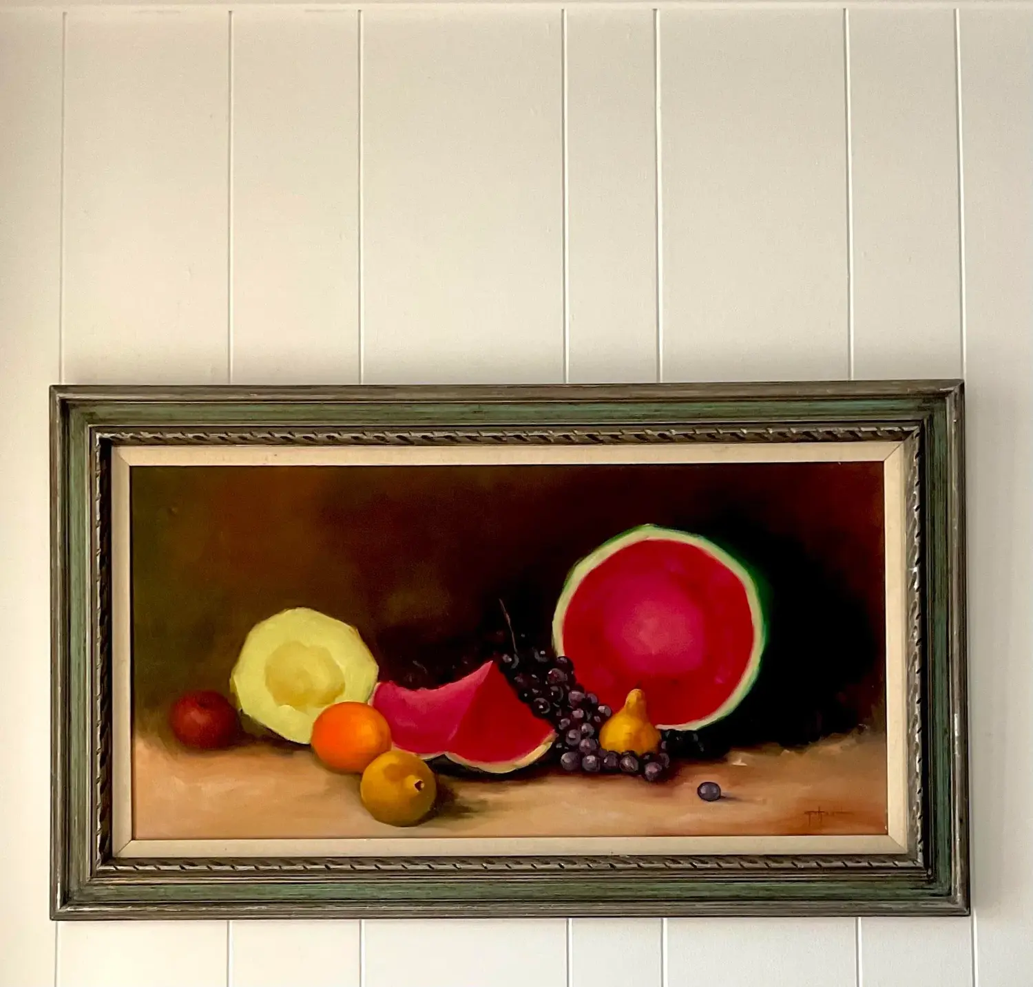 Vintage Boho Tabletop Still Life Signed Original Oil on Canvas - Side view