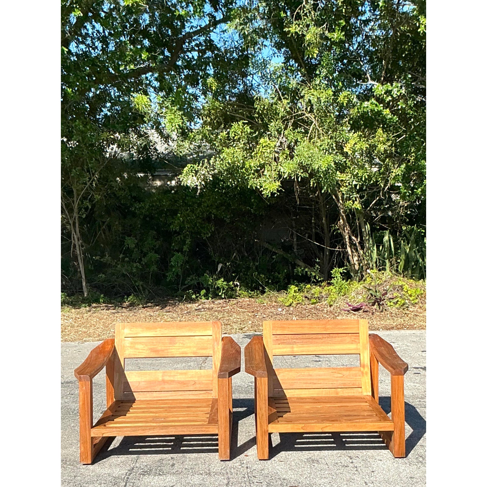 Vintage Boho Teak Lounge Chairs - A Pair - Top view