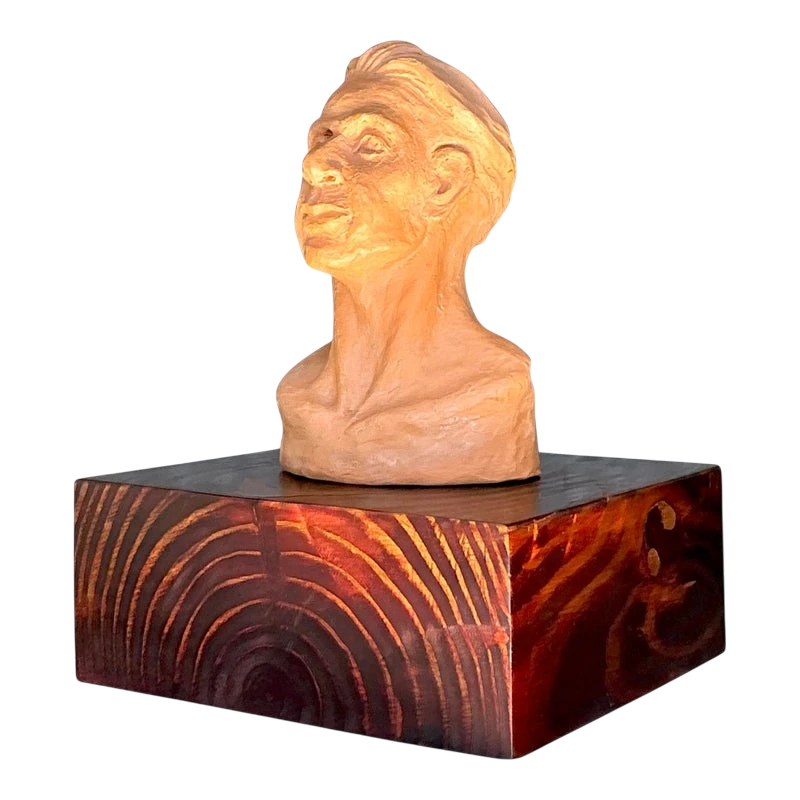Vintage Boho Terracotta Bust of Man - Detail view