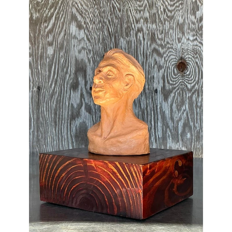 Vintage Boho Terracotta Bust of Man - Side view
