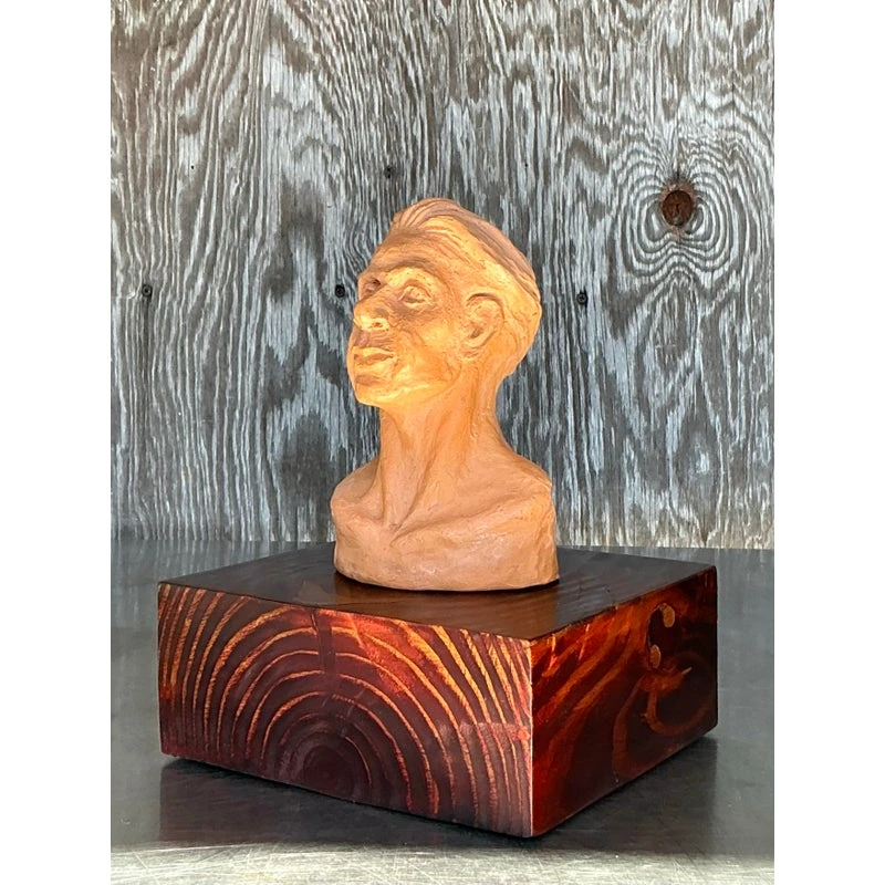 Vintage Boho Terracotta Bust of Man - Top view