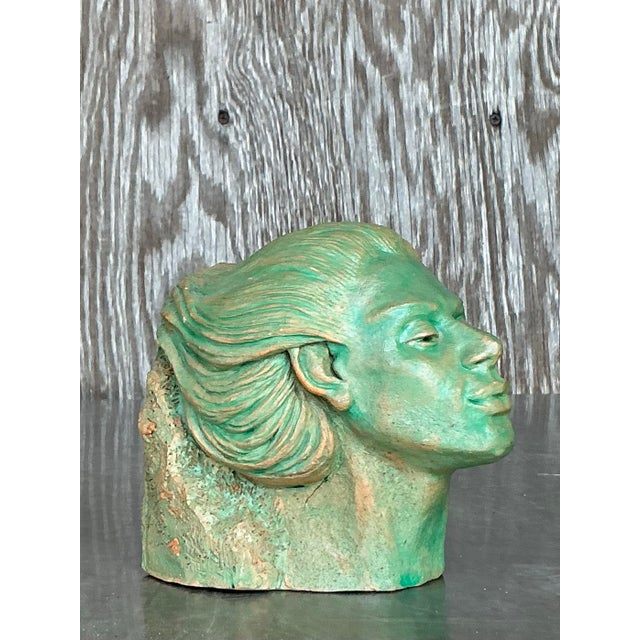 Vintage Boho Terracotta Sculpture of Woman - Side view