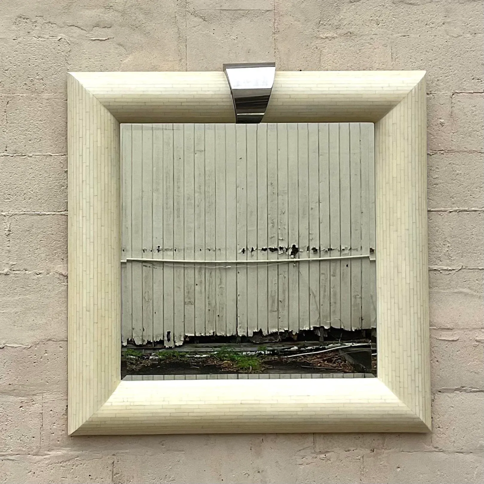 Vintage Boho Tessellated Bone and Chrome Mirror - Side view