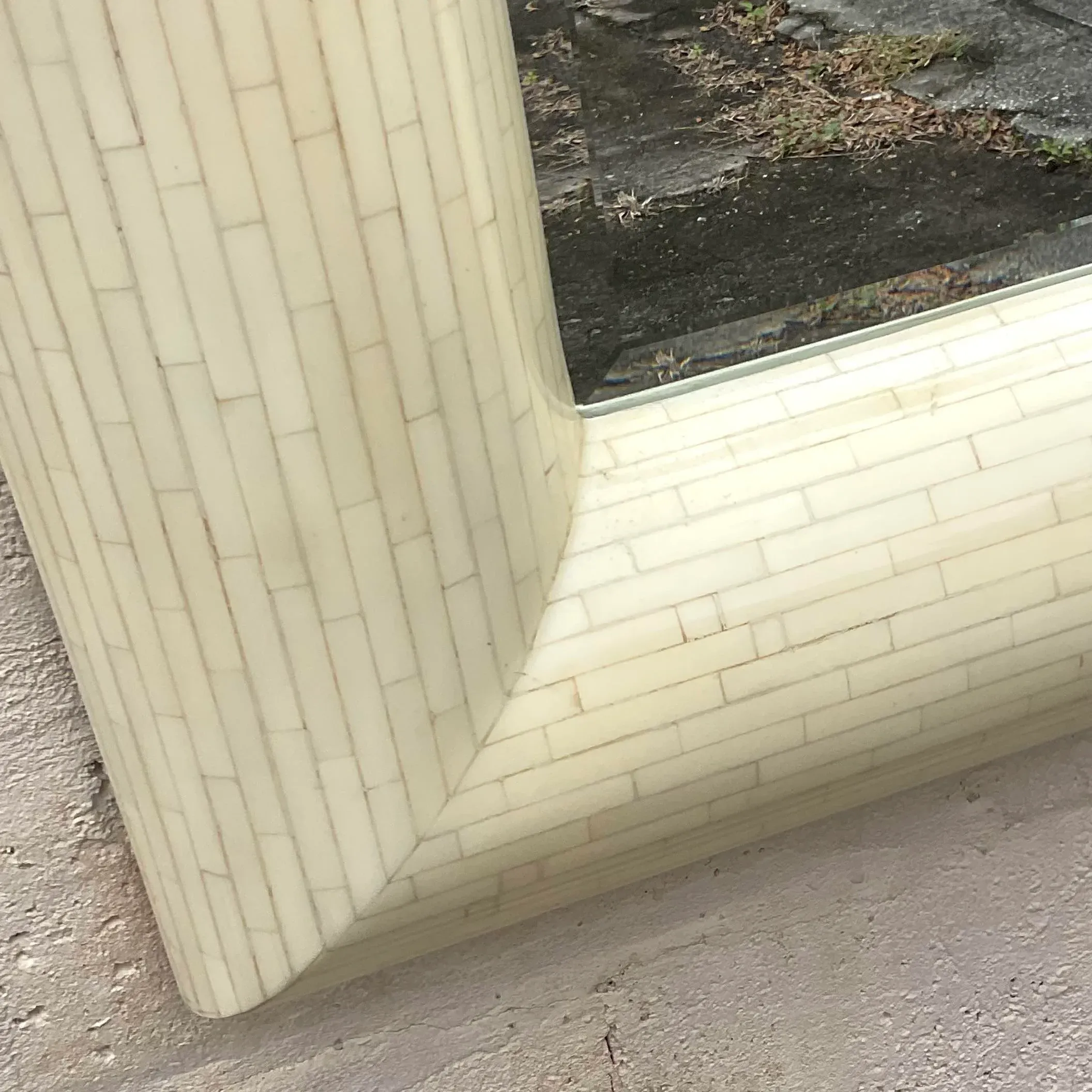 Vintage Boho Tessellated Bone and Chrome Mirror - Detail view