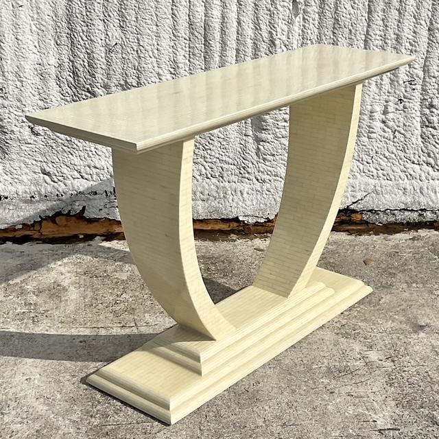 Vintage Boho Tessellated Bone Console Table - Side view