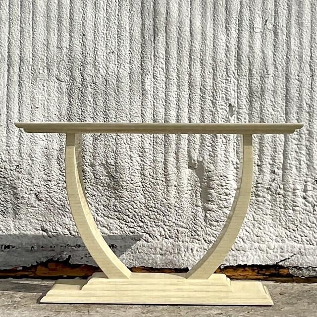 Vintage Boho Tessellated Bone Console Table - Top view