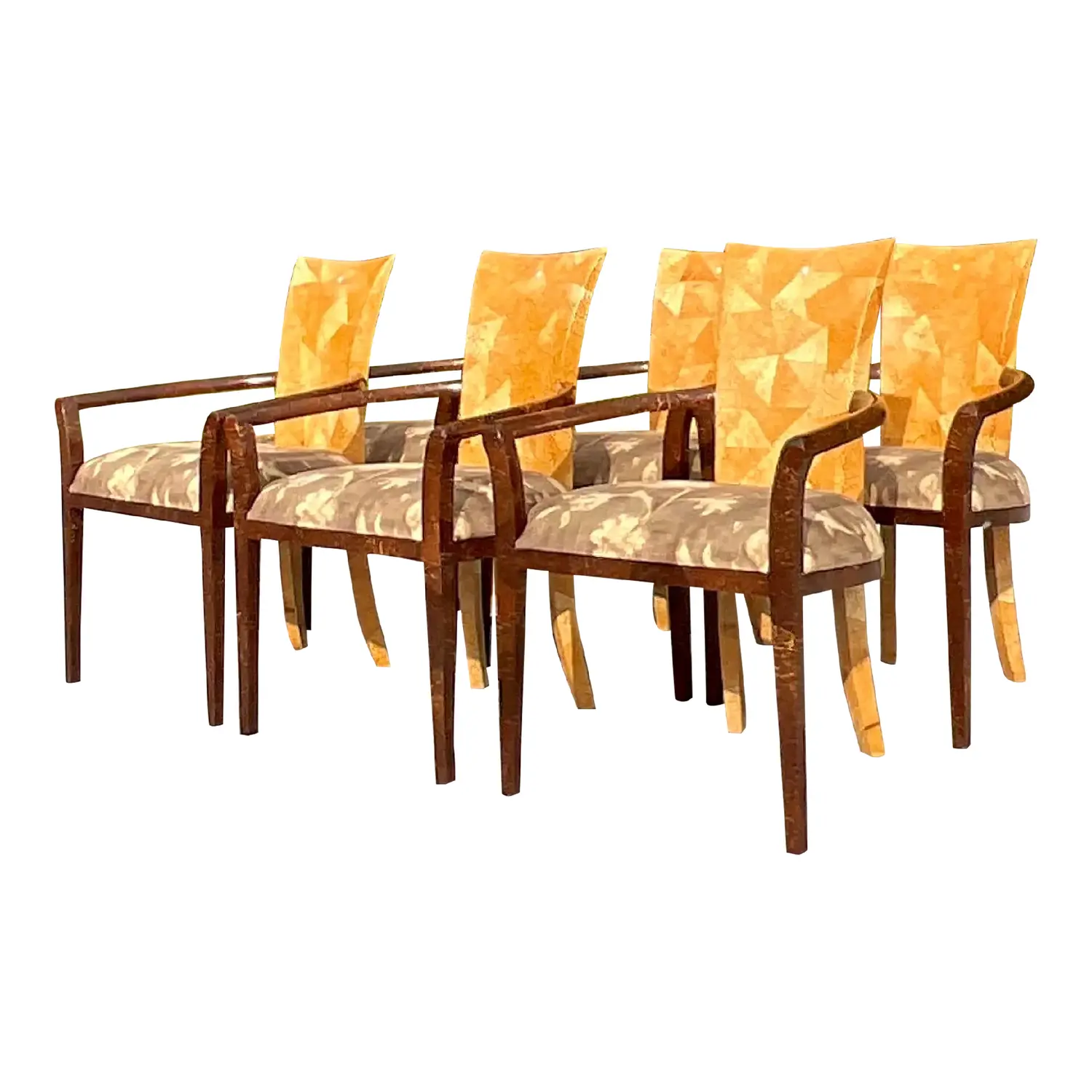 Vintage Boho Tessellated Coconut Shell Dining Chairs - Set of 6