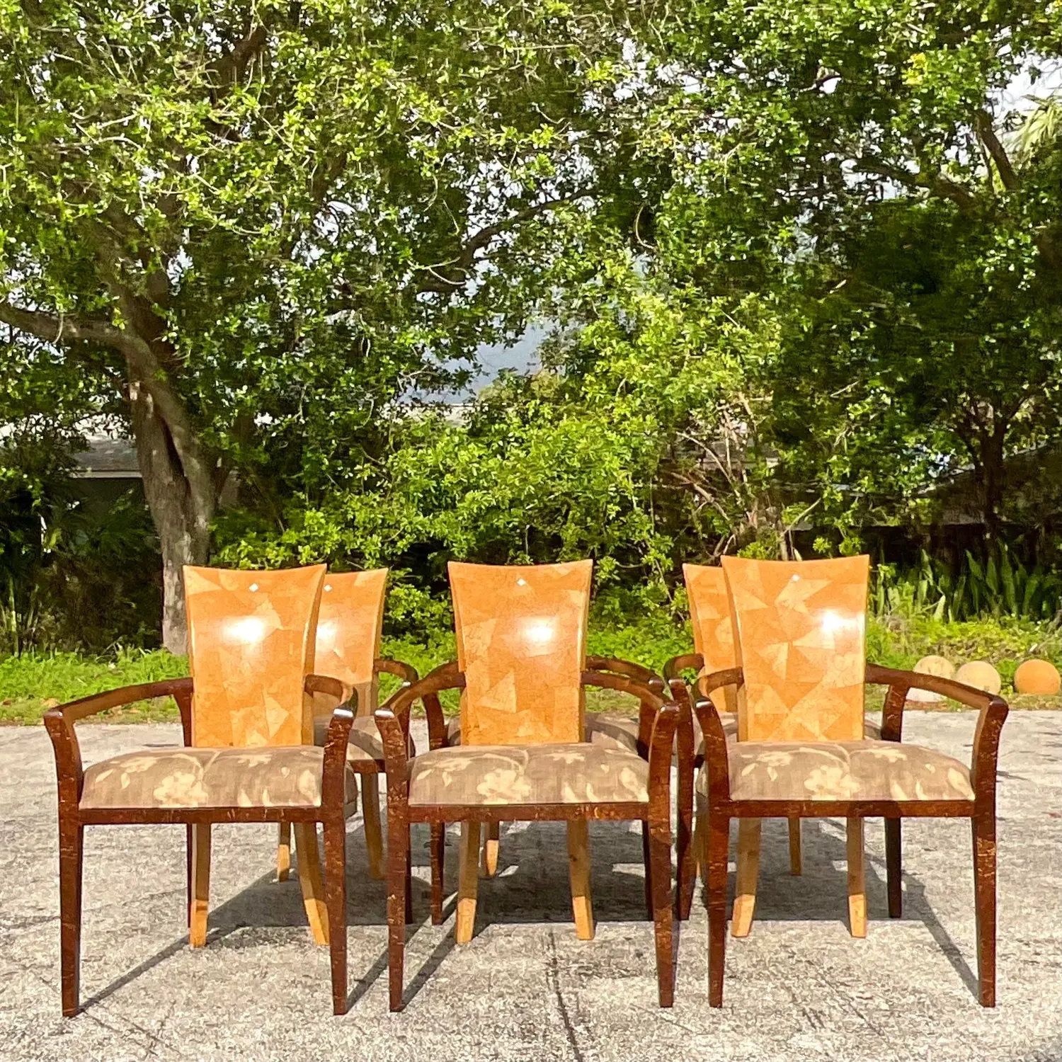 Vintage Boho Tessellated Coconut Shell Dining Chairs - Set of 6 - Top view