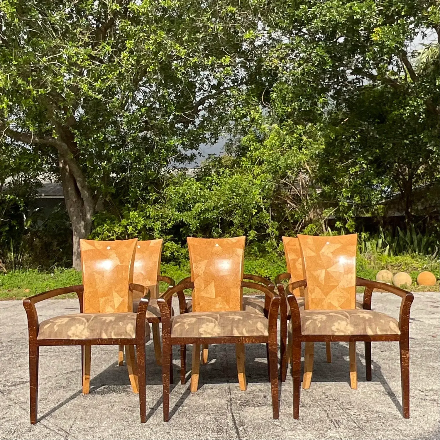 Vintage Boho Tessellated Coconut Shell Dining Chairs - Set of 6 - Side view