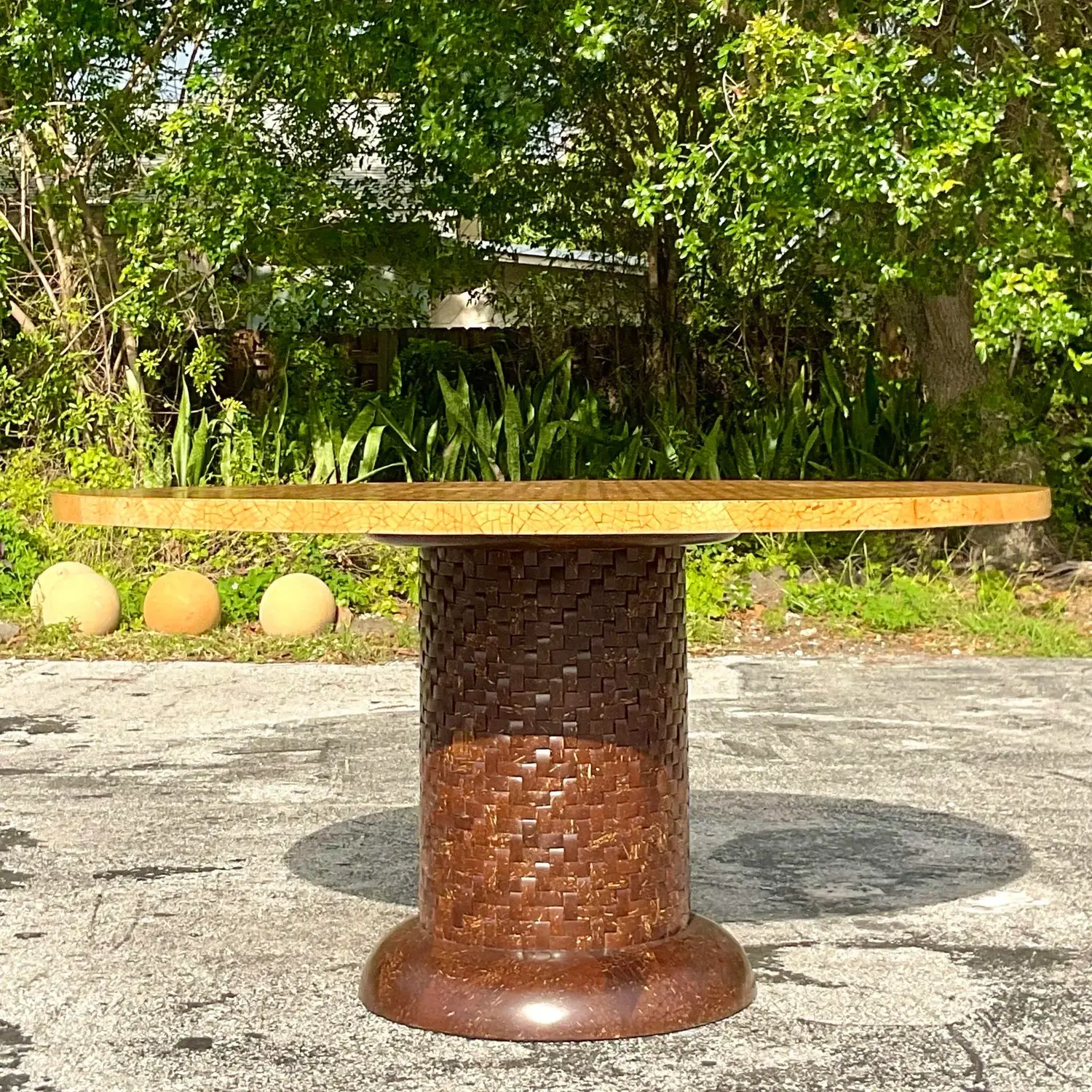 Vintage Boho Tessellated Coconut Shell Dining Table - Top view