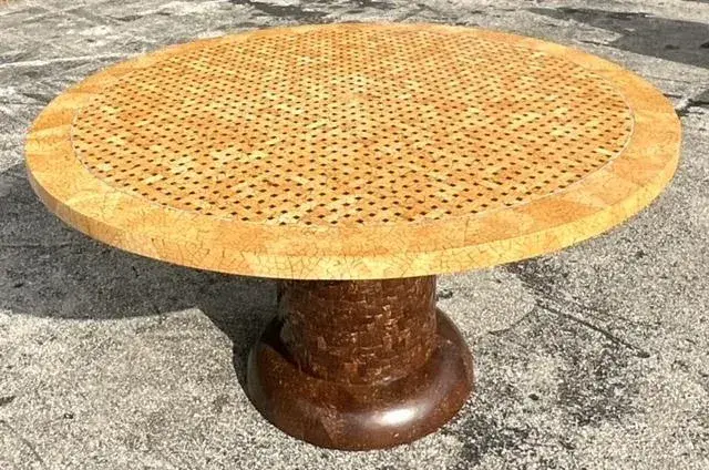 Vintage Boho Tessellated Coconut Shell Dining Table - Detail view