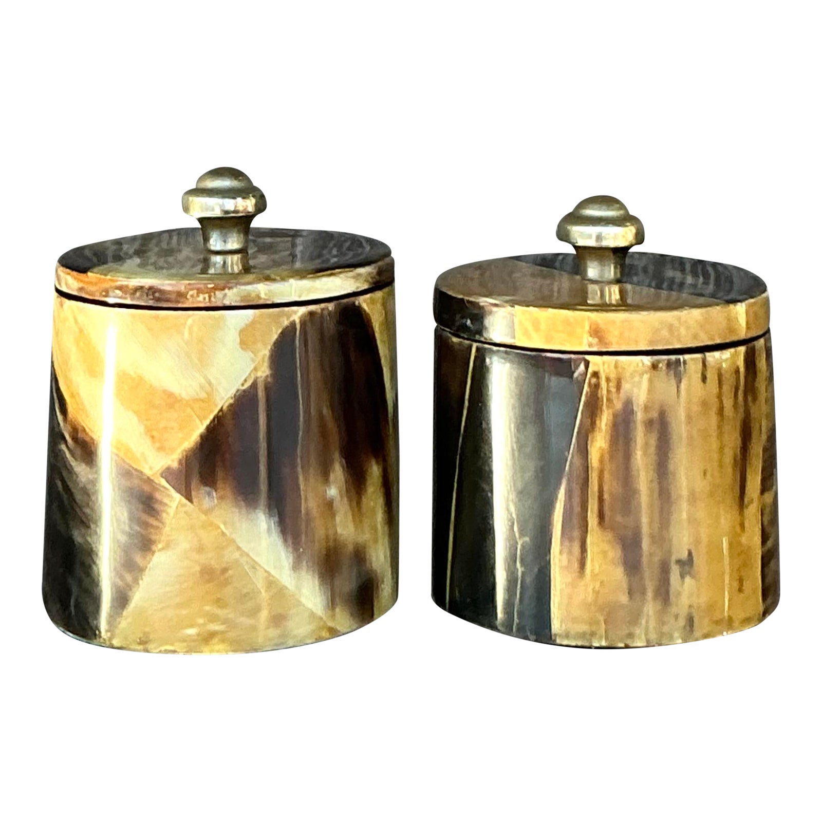 Vintage Boho Tessellated Horn Canisters - A Pair - Detail view