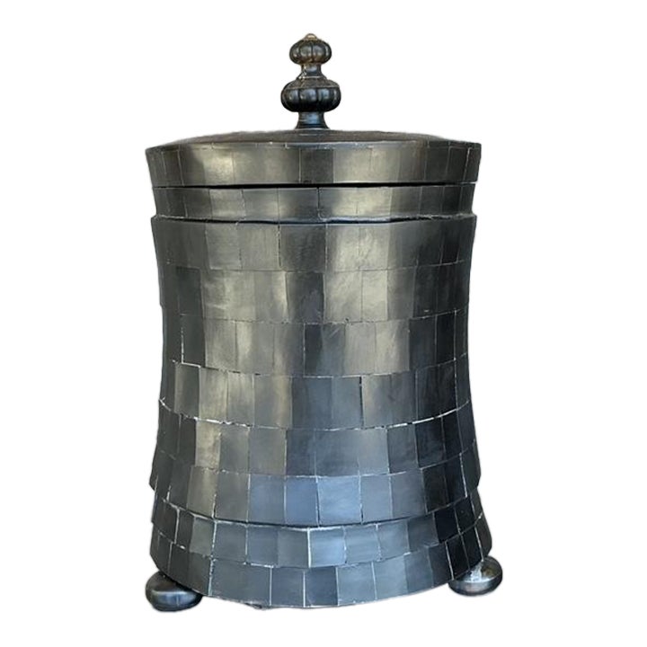 Vintage Boho Tessellated Horn Lidded Urn - Top view