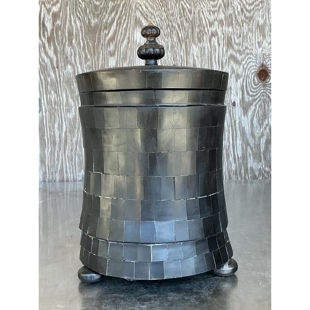 Vintage Boho Tessellated Horn Lidded Urn - Side view