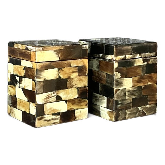 Vintage Boho Tessellated Horn Trinket Boxes - A Pair - Detail view