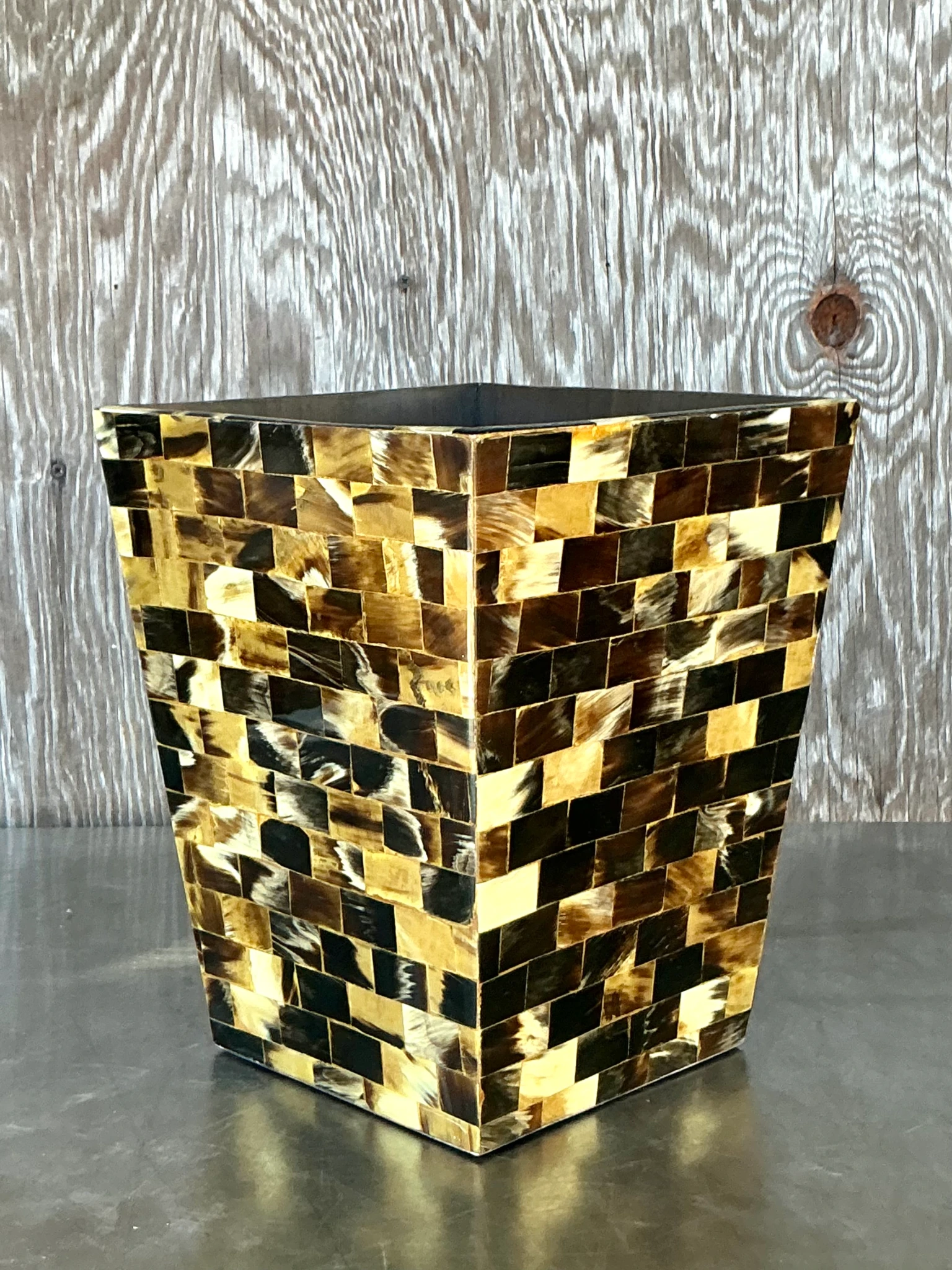 Vintage Boho Tessellated Horn Wastepaper Basket - Back view