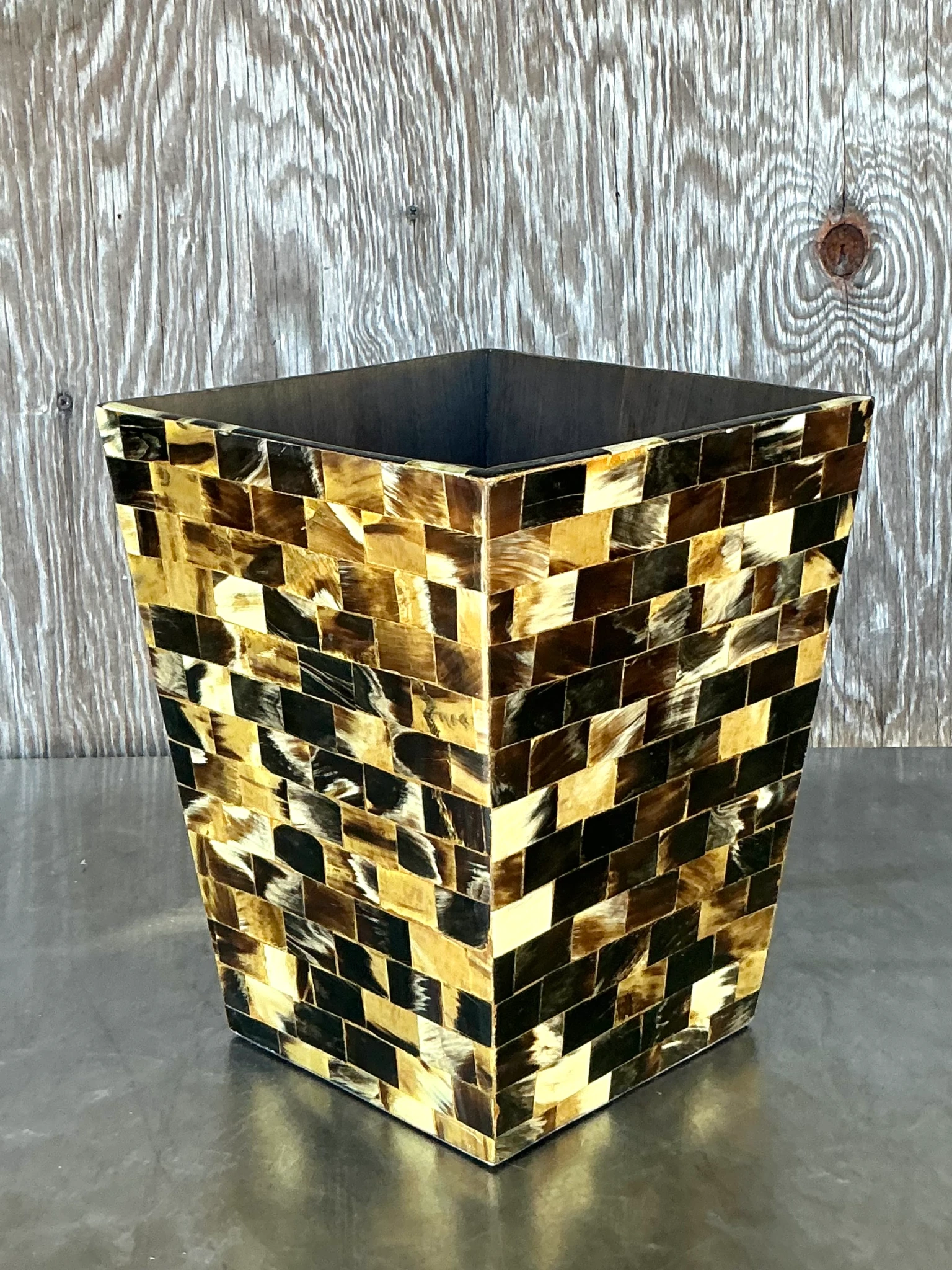 Vintage Boho Tessellated Horn Wastepaper Basket - Top view
