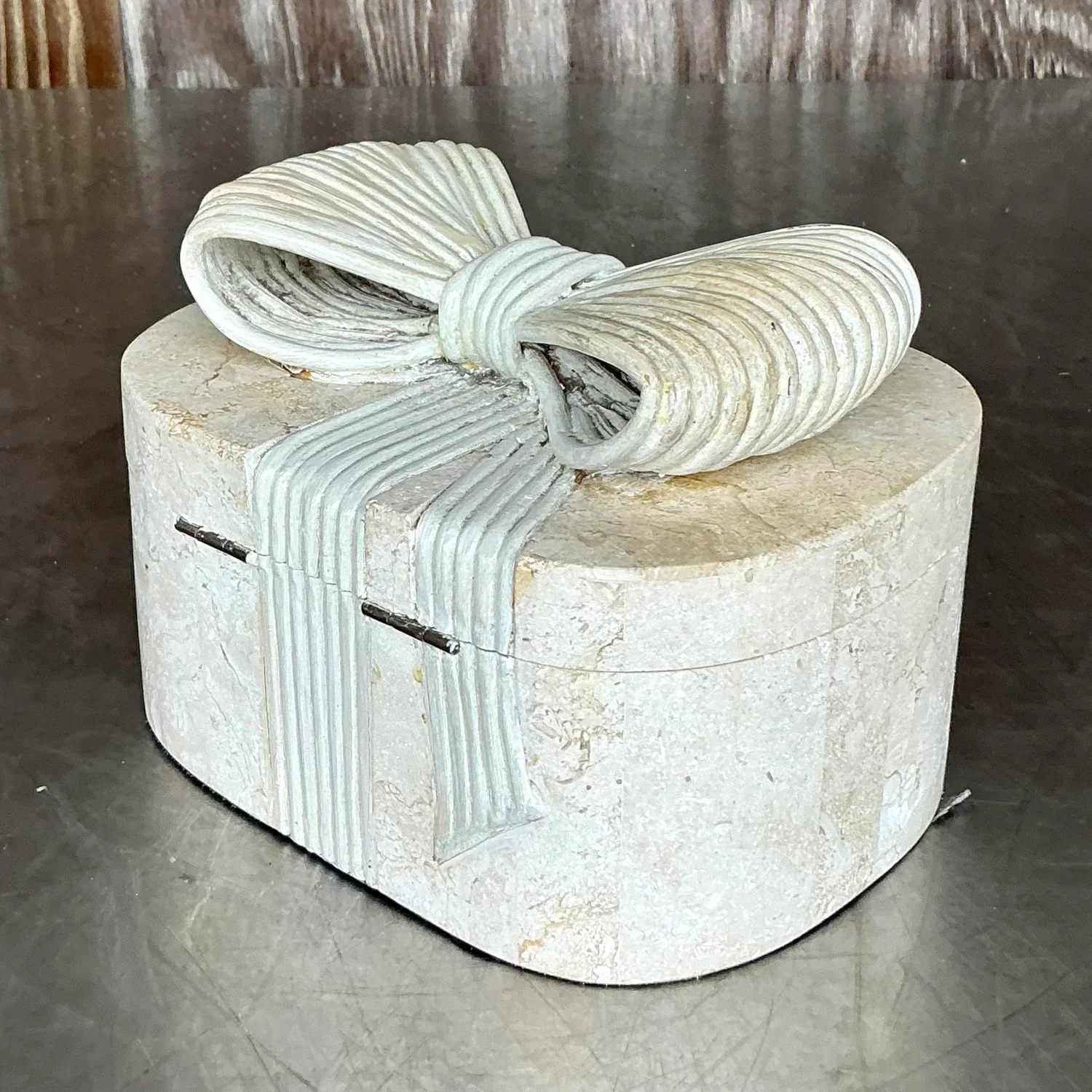 Vintage Boho Tessellated Stone and Reed Box - Top view