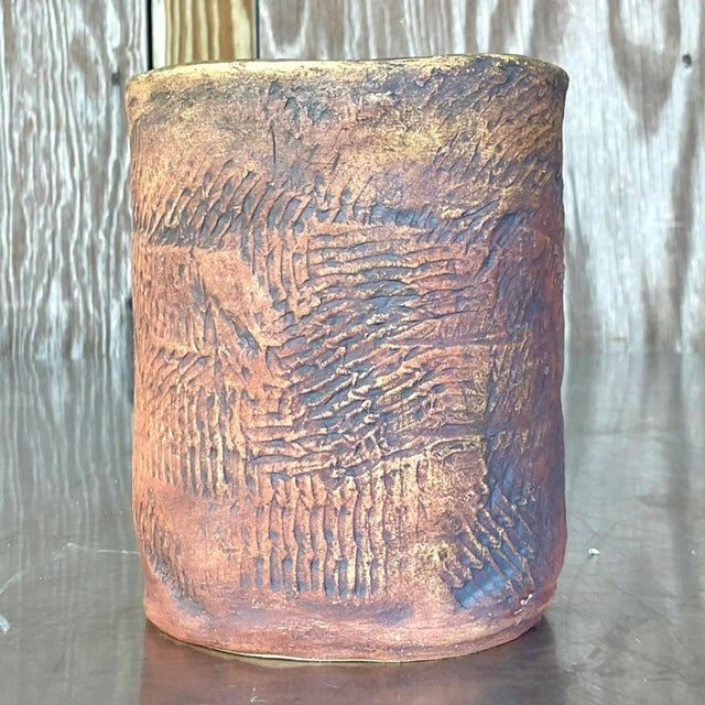 Vintage Boho Textured Ceramic Vase - Detail view