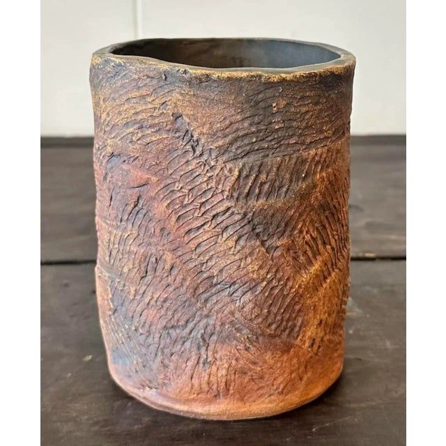 Vintage Boho Textured Ceramic Vase - Top view