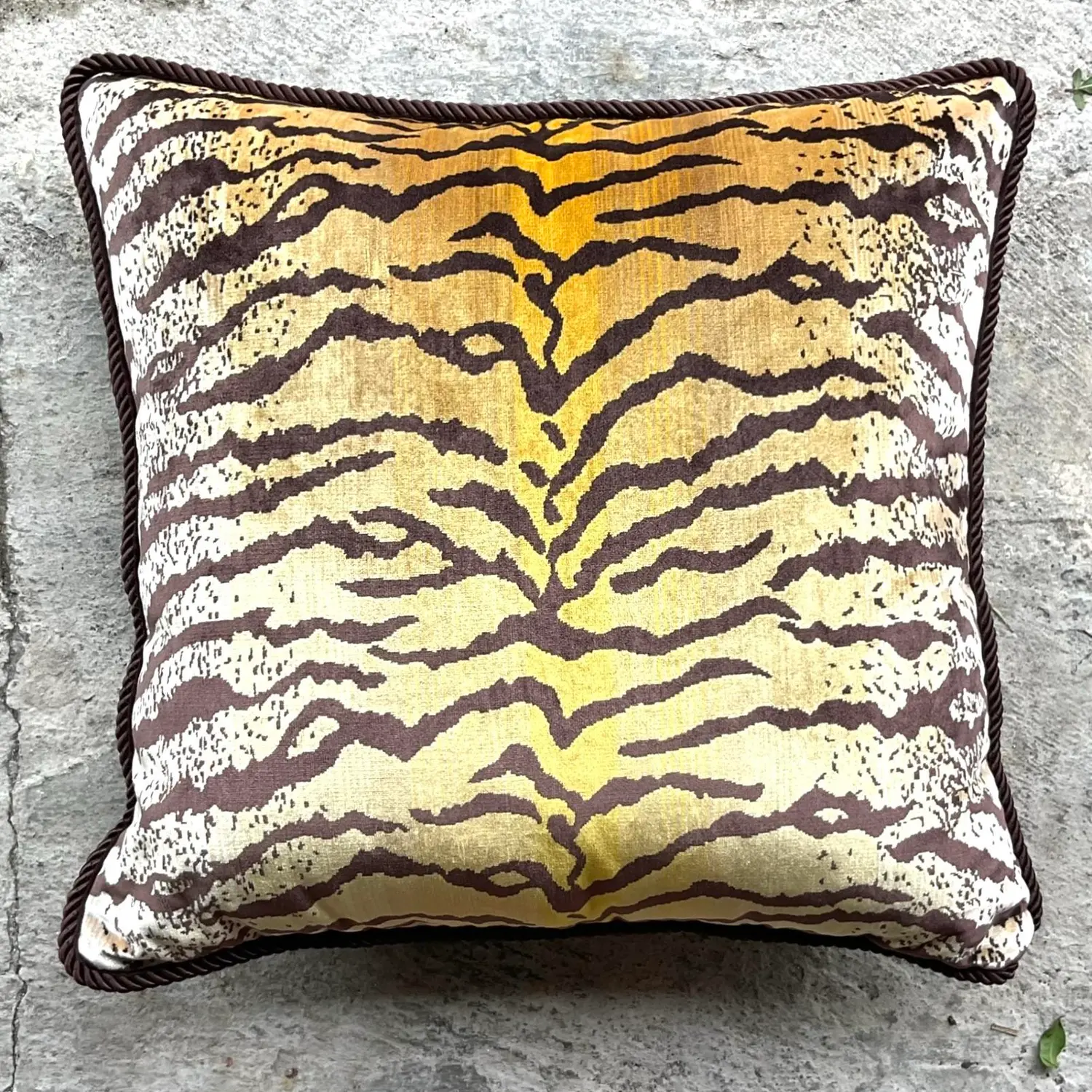 Vintage Boho Tiger Throw Pillow After Scalamandre - Side view