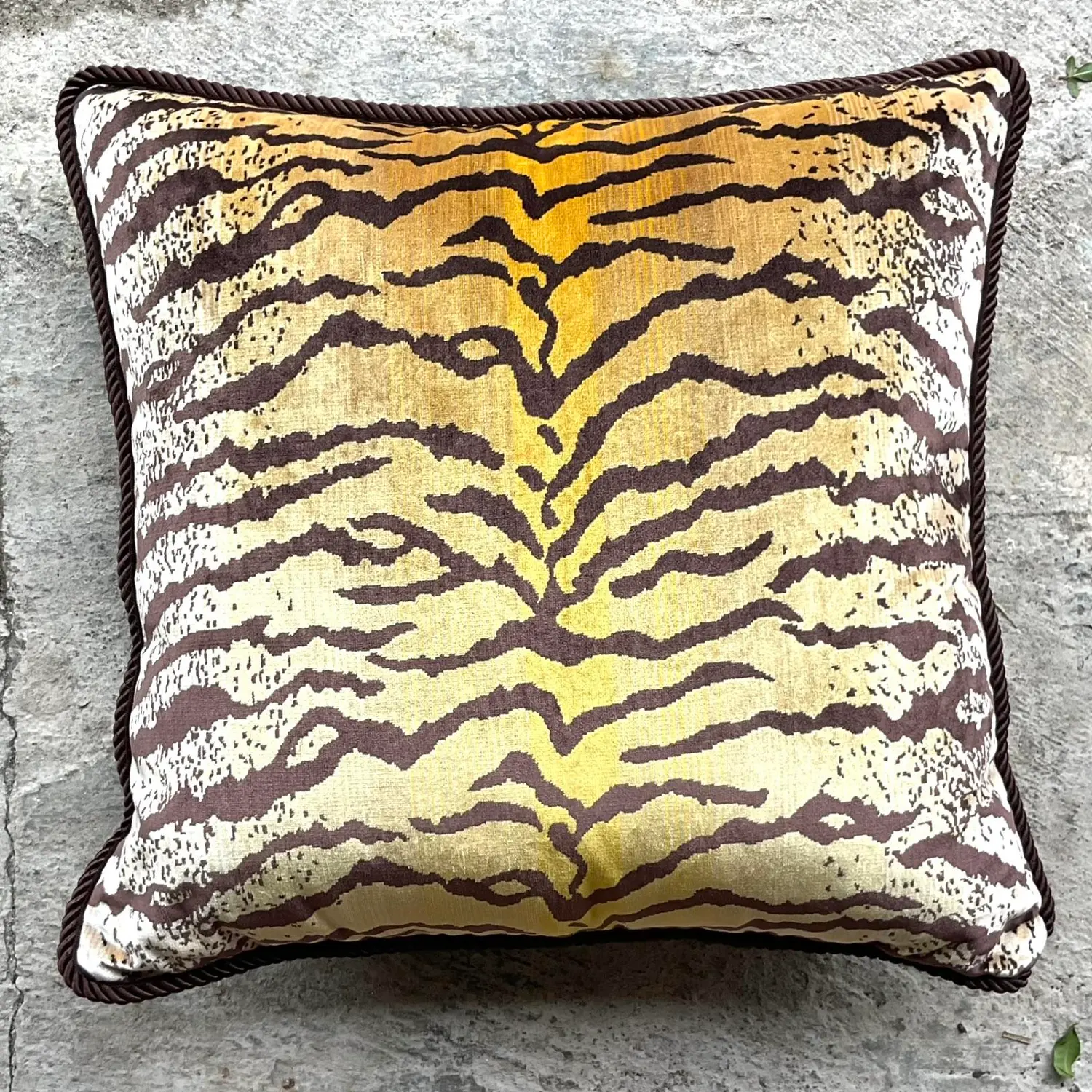 Vintage Boho Tiger Throw Pillow After Scalamandre - Back view