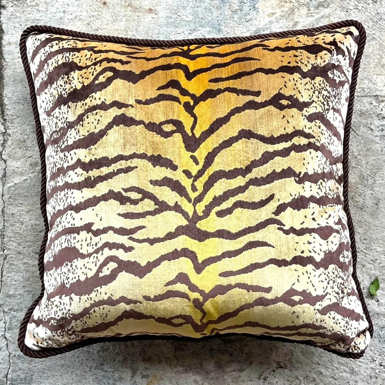 Vintage Boho Tiger Throw Pillow After Scalamandre - Top view