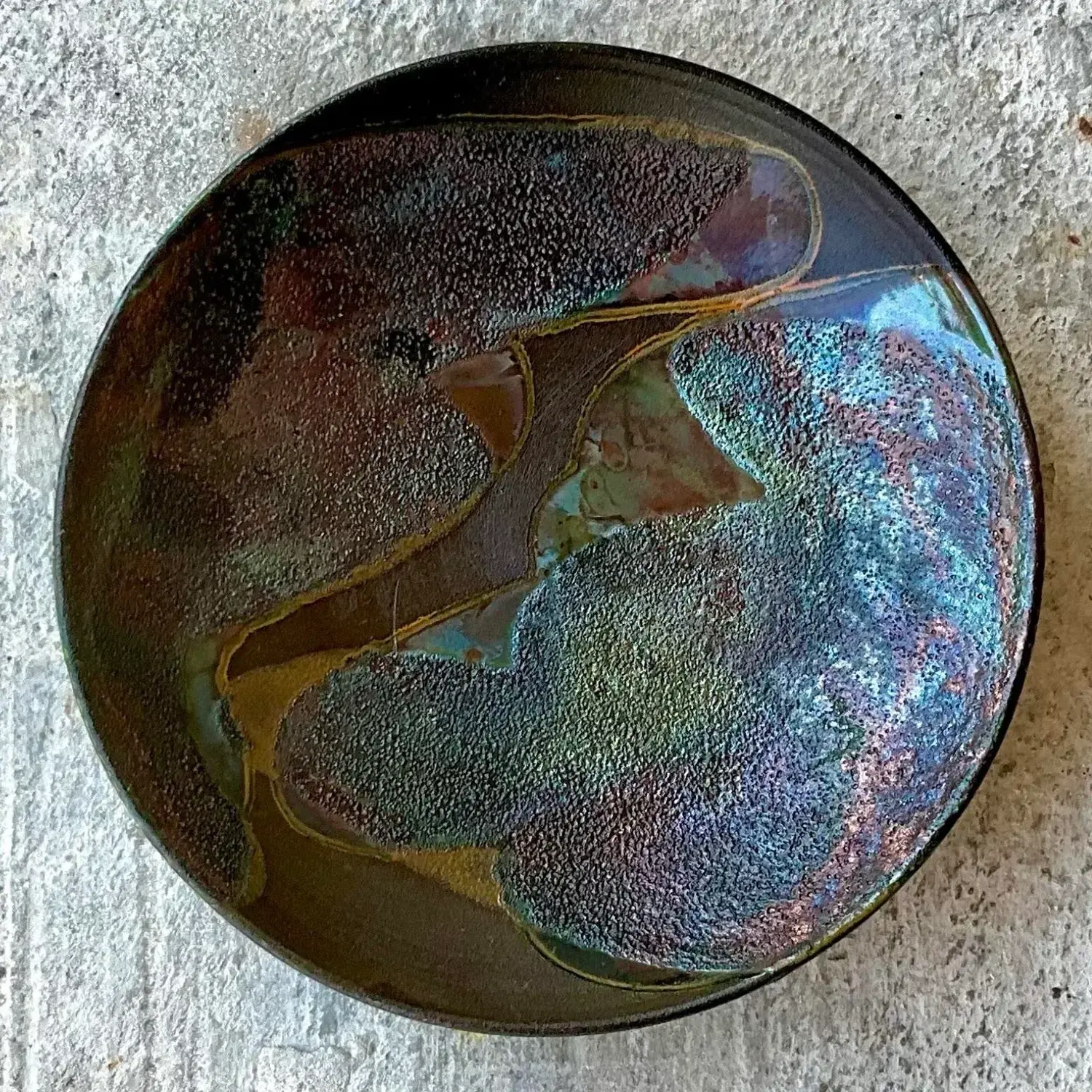 Vintage Boho Tony Evans Raku Ceramic Bowl - Side view