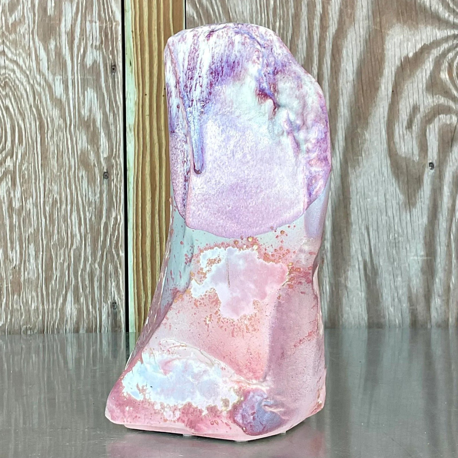 Vintage Boho Tony Evans Raku Fired Vase - Top view